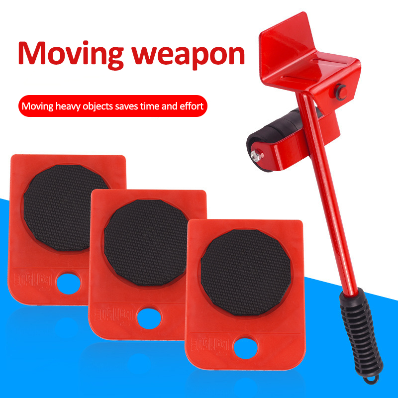 5Pcs Furniture Mover Tool Transport Lifter Set Heavy Stuffs Moving Wheeled Roller Bar Household Hand Tools Professional Sets
