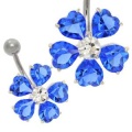 Blue Flower CZ Jewel Belly Button Bar