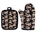 Kitchen Oven Insulation Gloves Insulated Gloves Cute Dog Pug Microwave Oven Mitt and Insulation Pot Pad Set Home Supplies