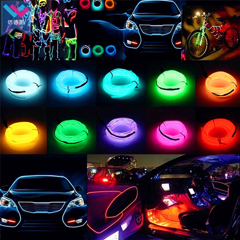 Car Interior Lighting 1m/2m/3m/5m Strips Auto LED Strip Garland EL Wire Rope Car Decoration Neon LED lamp Flexible Rope Tube