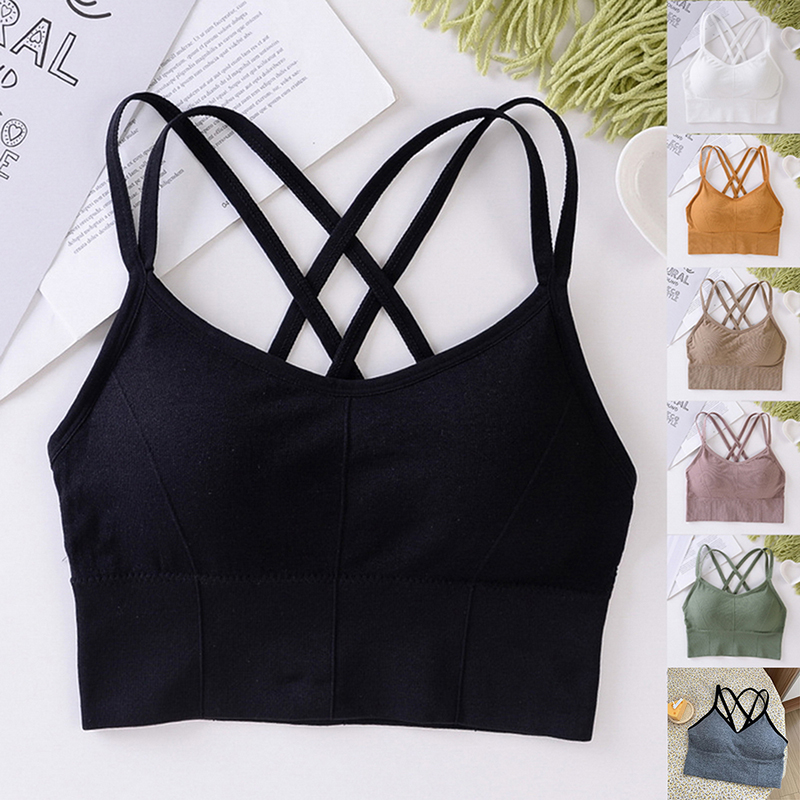 Fitness Sports Women Bra Femme Padded Underwear Crop Tops Ladies Push Up Solid Cross Back Yoga Running Gym Training Workout