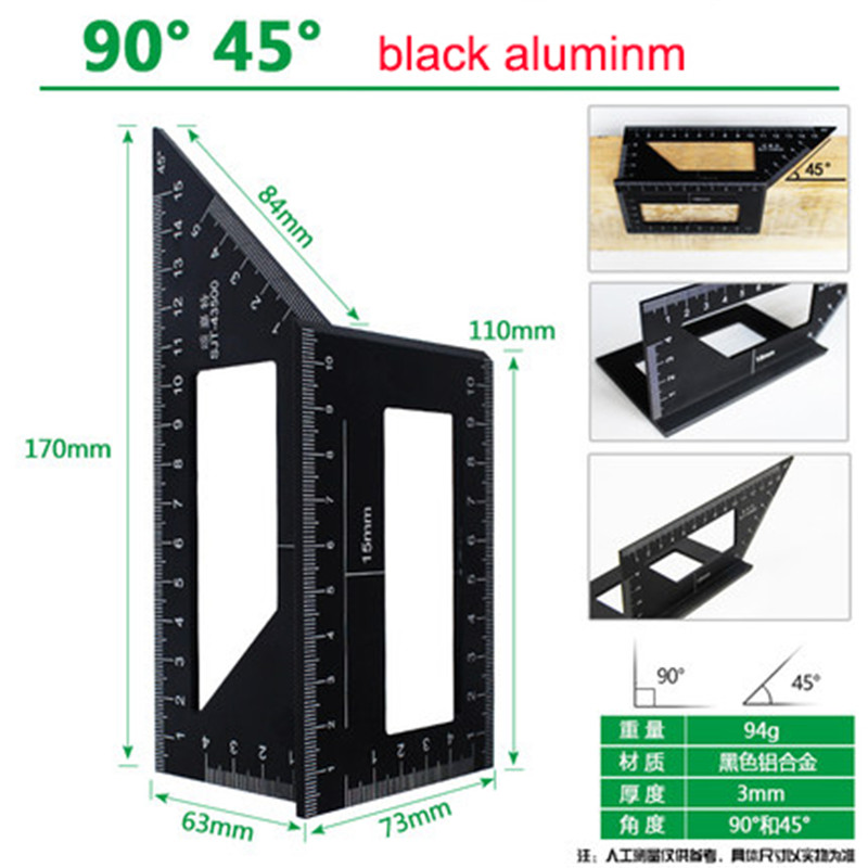 Aluminum alloy stainless steel multi-function T-shaped combination square 90 degree woodworking right angle 45 degree marking
