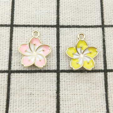 10pcs enamel sakura flower charm jewelry accessories earring pendant bracelet necklace charms zinc alloy 13x16mm