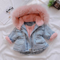 Toddler Kids Baby Girls Hooded Faux Fur Fleece Warm Thick Denim Coat Outwear
