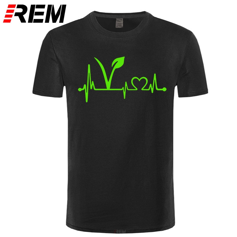 REM Vegan Vegetarian Heartbeat Lifeline T Shirt HIP HOP T-Shirt Brand Cotton Men Clothing Male Loose T Shirt