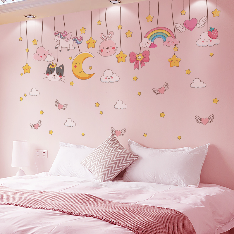 Stars Coulds Hangings Wall Stickers DIY Girl Moon Mural Decals for Kids Rooms Baby Bedroom House Decoration