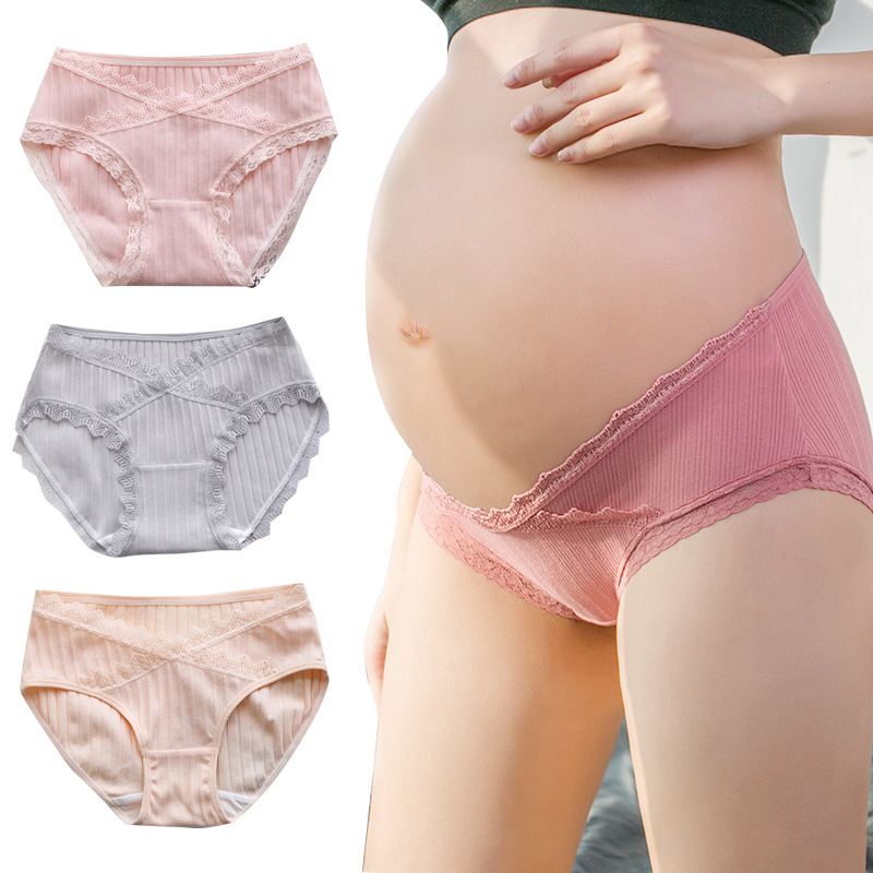 OkayMom Cotton Maternity Panties U-Shaped Low Waist Pregnancy Briefs For Pregnant Women Sexy Lace XXL Size Underwear Clothes New