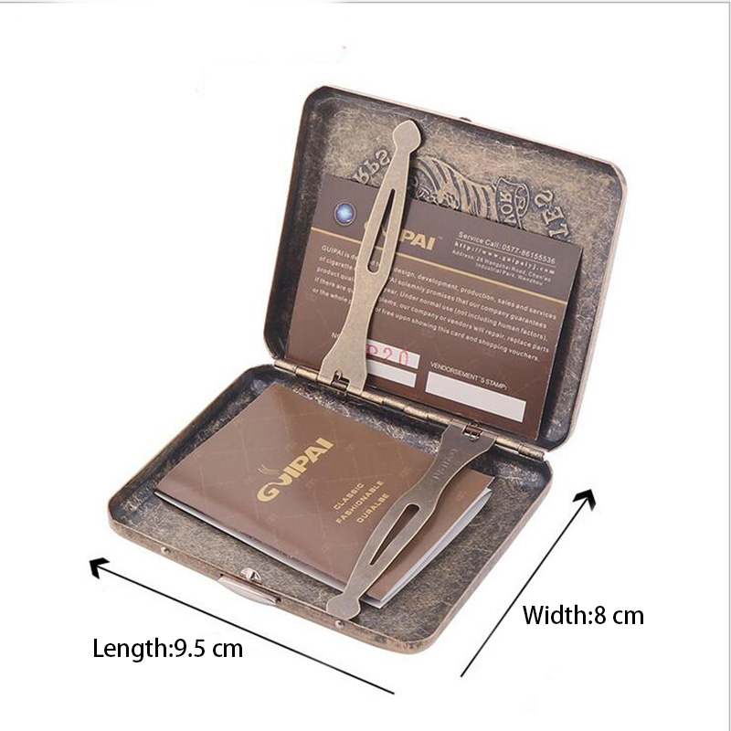 Vintage Metal Brass Cigarette Case with Gift Box Container 20 Pcs Regular Size Cigarettes Tobacco Holder Pocket Box Storage