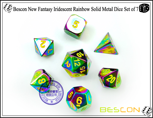Bescon New Fantasy Iridescent Rainbow Solid Metal Dice Set of 7-5