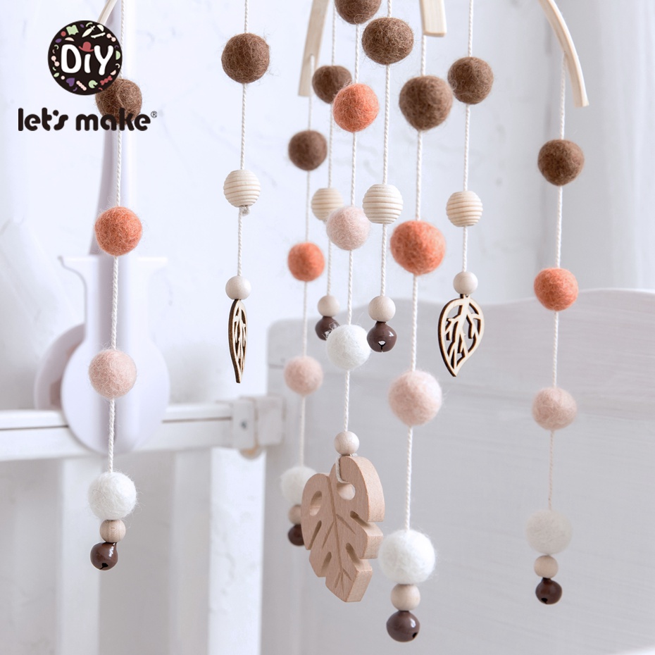 Let'S Make Baby Mobile Felt Balls Pom Pom Wind Chimes Bell Toys For Kids Wool Soother Crib Hanging Rattle Nursery Decor Baby Toy