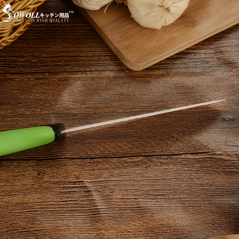 Sowoll 4PCS Ceramic Knives Set 3'' 4'' 5'' 6'' Paring Utility Slicing Chef Knife Green Handle White Blade Kitchen Knife Fruit