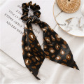 Fashion Leopard Print Elastic Hair Rope Ponytail Scarf for Women Hair Bow Ties Scrunchies Retro Flower Print Ribbon Hair Bands