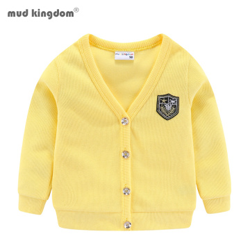 Mudkingdom Toddler Boys Sweaters Badge Pattern Cute V-neck Buttons Cardigan Sweater