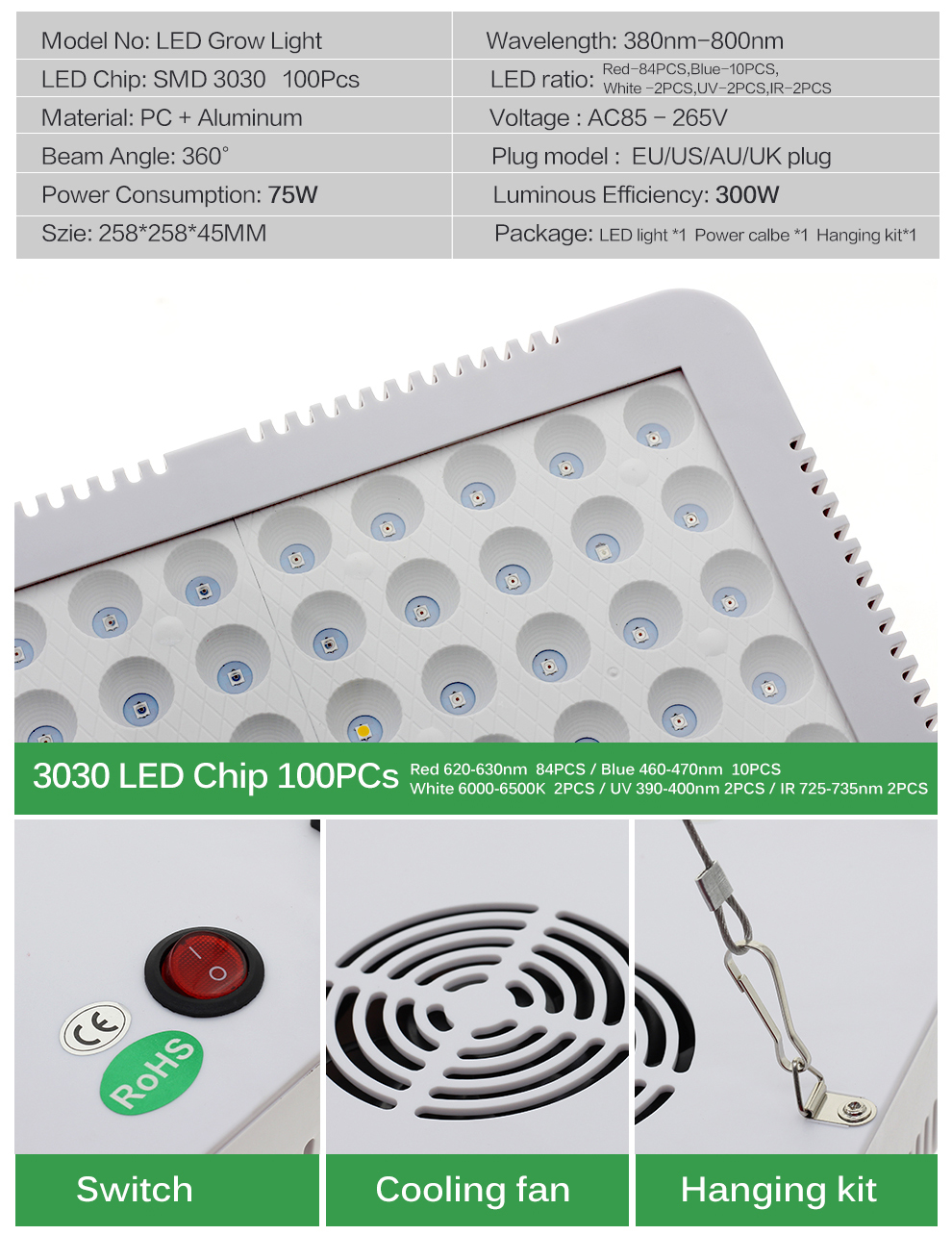 Panel grow led lights 300W 1000W