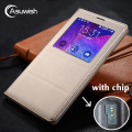 Asuwish Flip Cover Leather Case For Samsung Galaxy Note 4 Note4 N910 N910F N910H Phone Case Cover Smart View With Original Chip