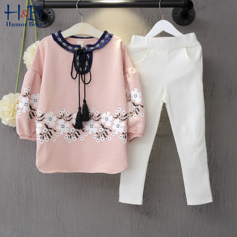 Humor Bear Autumn 2020 New Girls Clothing Sets Casual Long Sleeve Flower Top +Sports Trousers 2Pcs Suits Baby Kids Clothes Set