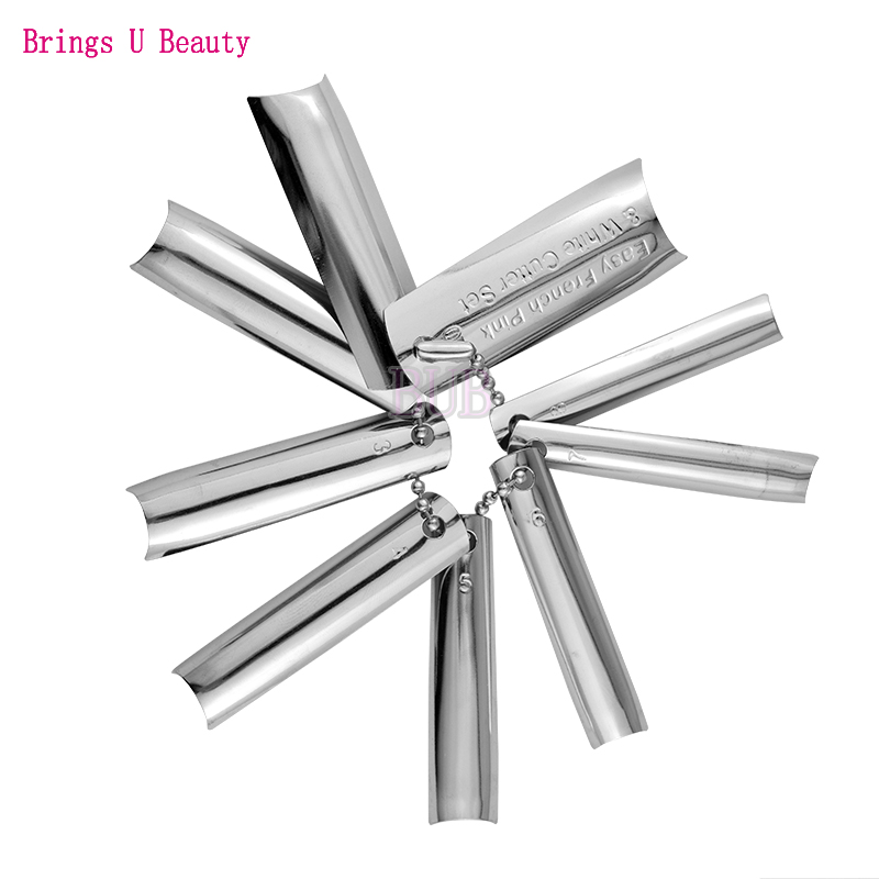 Easy French Tips Smile Line Pink & White Cut Nail Art UV Gel Acrylic Essenial Tools 9 Sizes Cutter Edge Trimmer Template