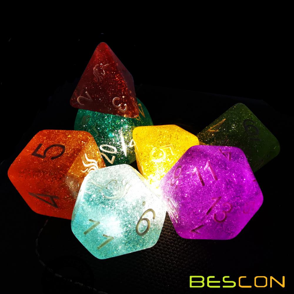 Bescon Unicorns Rainbow Sparkled Polyhedral D&D Dice Set of 7 Colorful RPG Role Playing Game Dice 7pcs Set