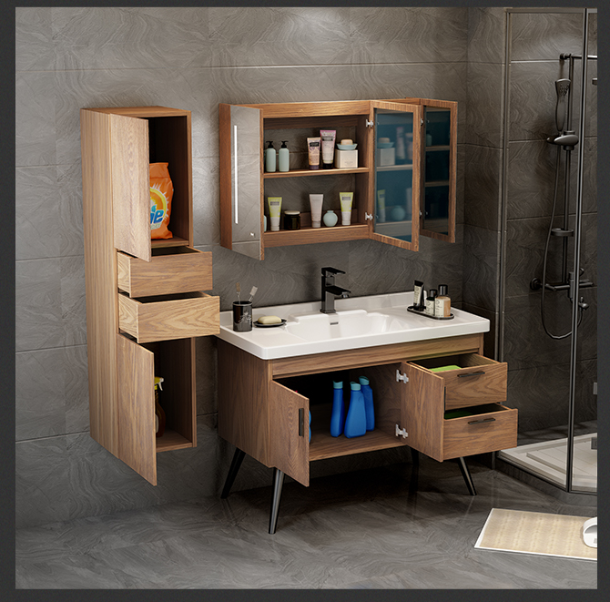 All solid wood bathroom cabinet modern simple Nordic floor type lavatory basin wash basin cabinet wash basin toilet