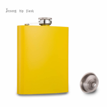 7 oz yellow or blue painted stainless steel hip flask with funnel