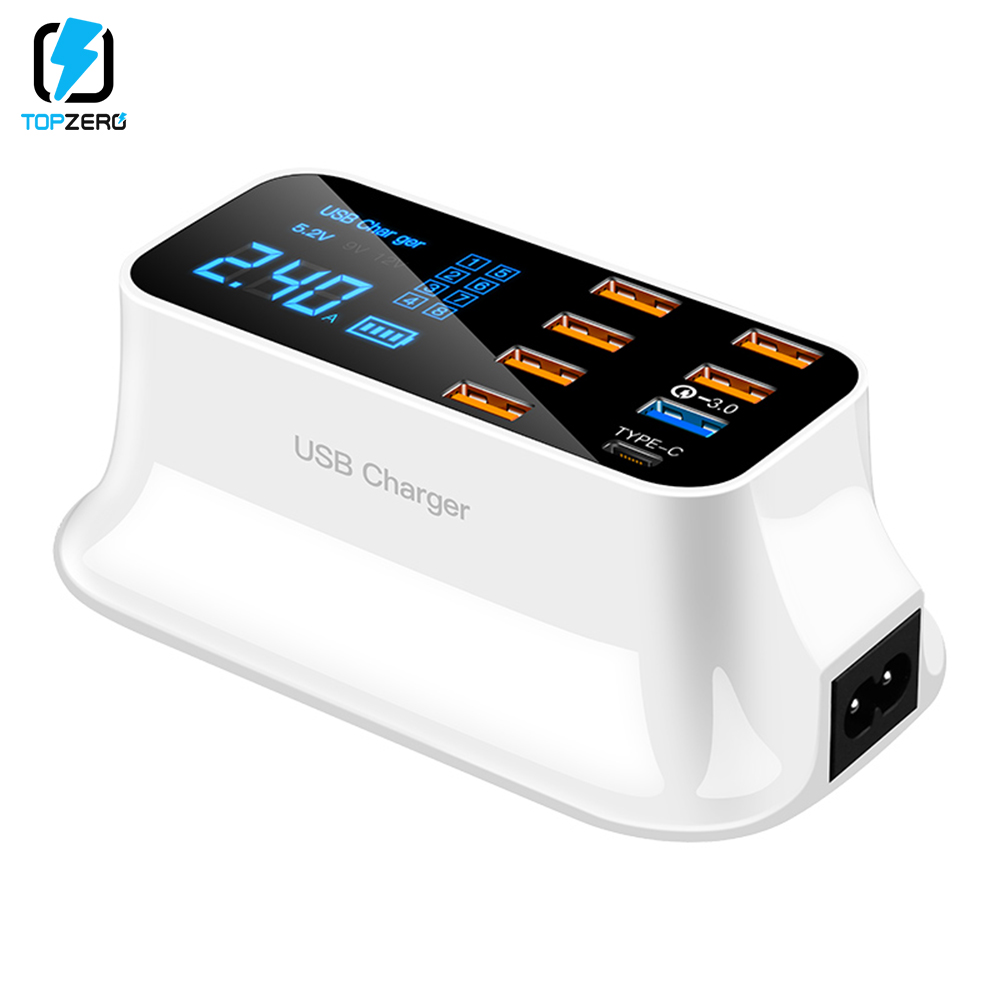 Quick Charge 3.0 USB Charger LED Display Type C Portable Charger Travel Smart Charging Station For iPhone Samsung Xiaomi mi