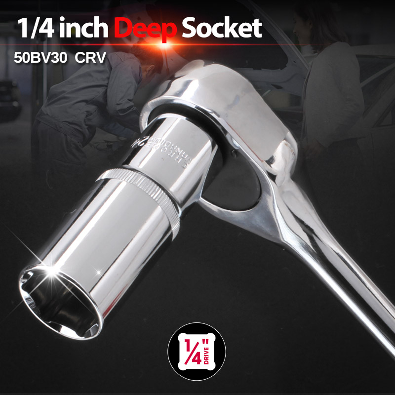 11 Pieces 1/4 inch Drive Metric Deep Socket Set 4-14mm 6 Point Long Socket CRV Mechanic`s Socket Set Head Sleeve Repair Tool