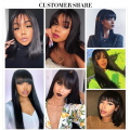 Cynosure Peruvian Straight Human Hair Wigs With Bangs For Black Women 150% Density Machine Made None Lace Front Human Hair Wigs