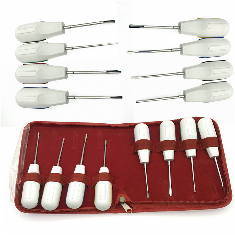 8pcs/set Dental Curved Root Elevator Dental Root Fragment Luxating Elevators Tooth Extraction Surgery Instrument