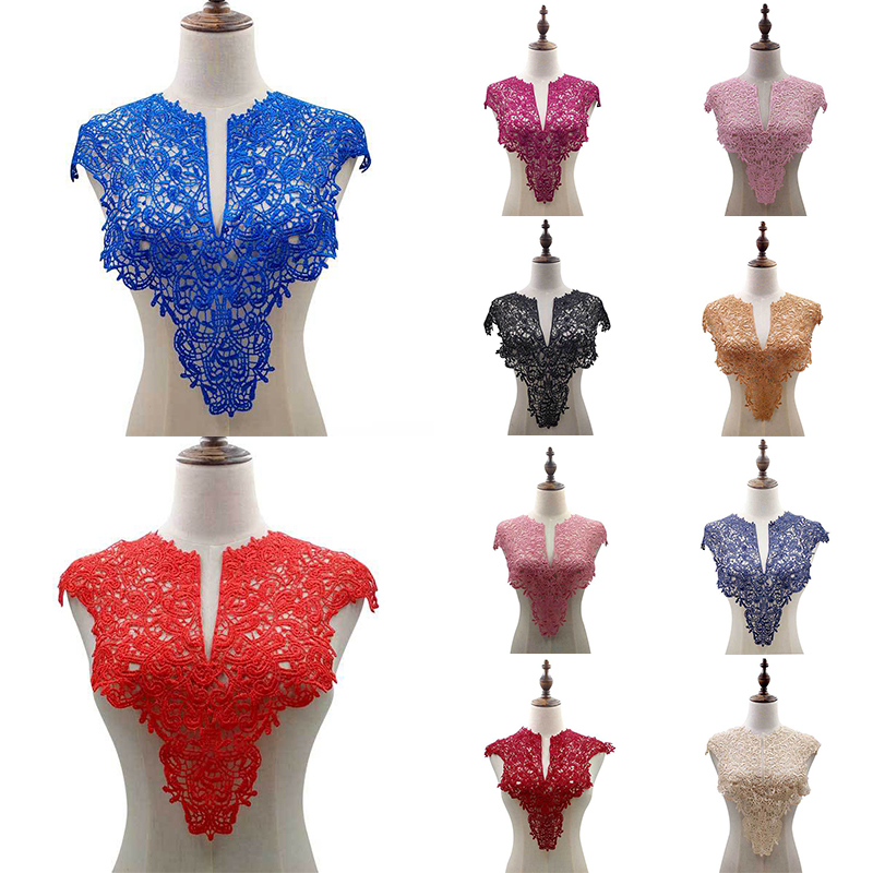 1Pc Embroidered Lace Fabric Neckline Collar Applique Embroidery Sewing on Patches Sewing Fabric Big V Neck DIY Accessories Hot