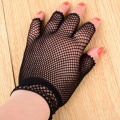 Women Men Hollow Out Fishnet Wrist Length Short Half Finger Gloves Solid Color Clubwear Dance Party Fingerless Mittens