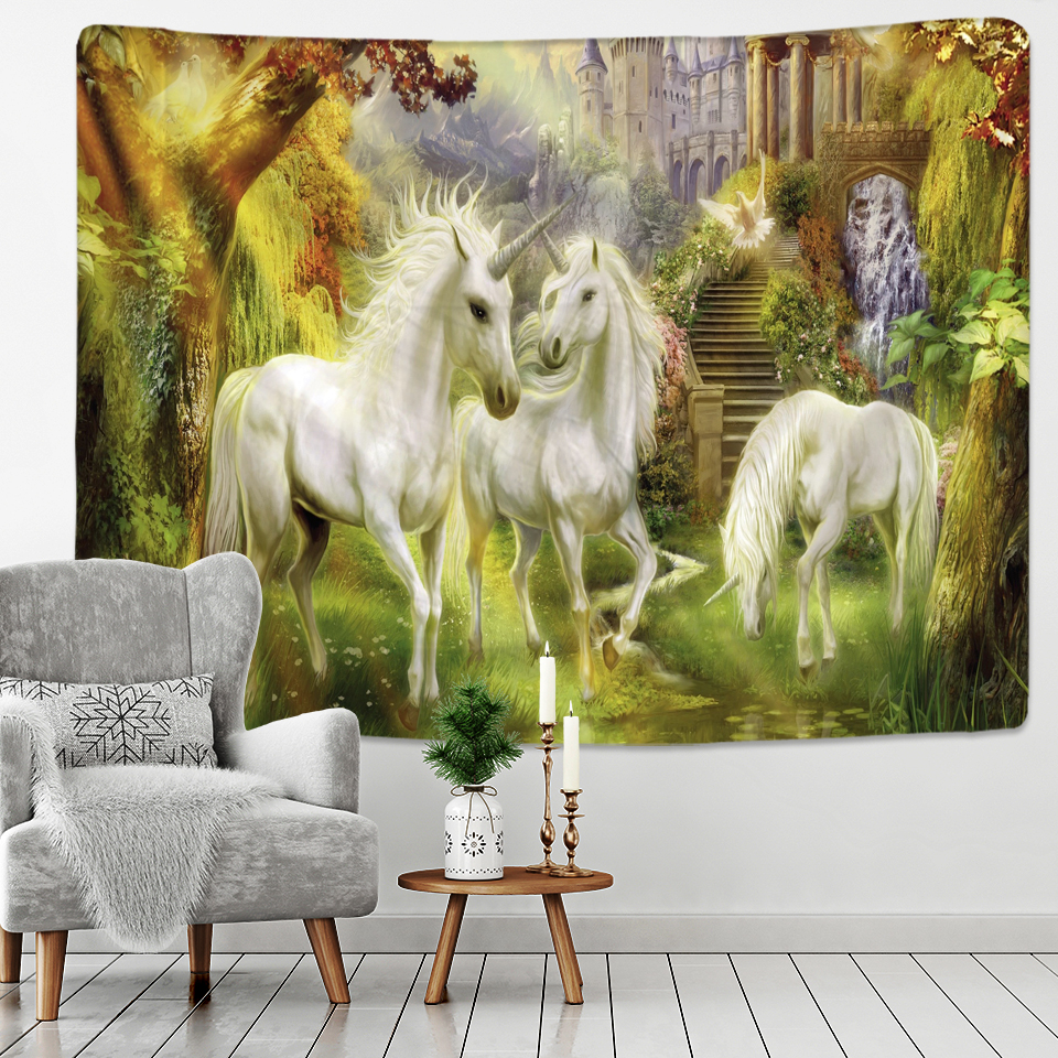 Sacred Unicorn Decoration Tapestry Wall Hanging Background Cloth Christmas Psychedelic Wall Carpet Camping Tent Travel Mattres