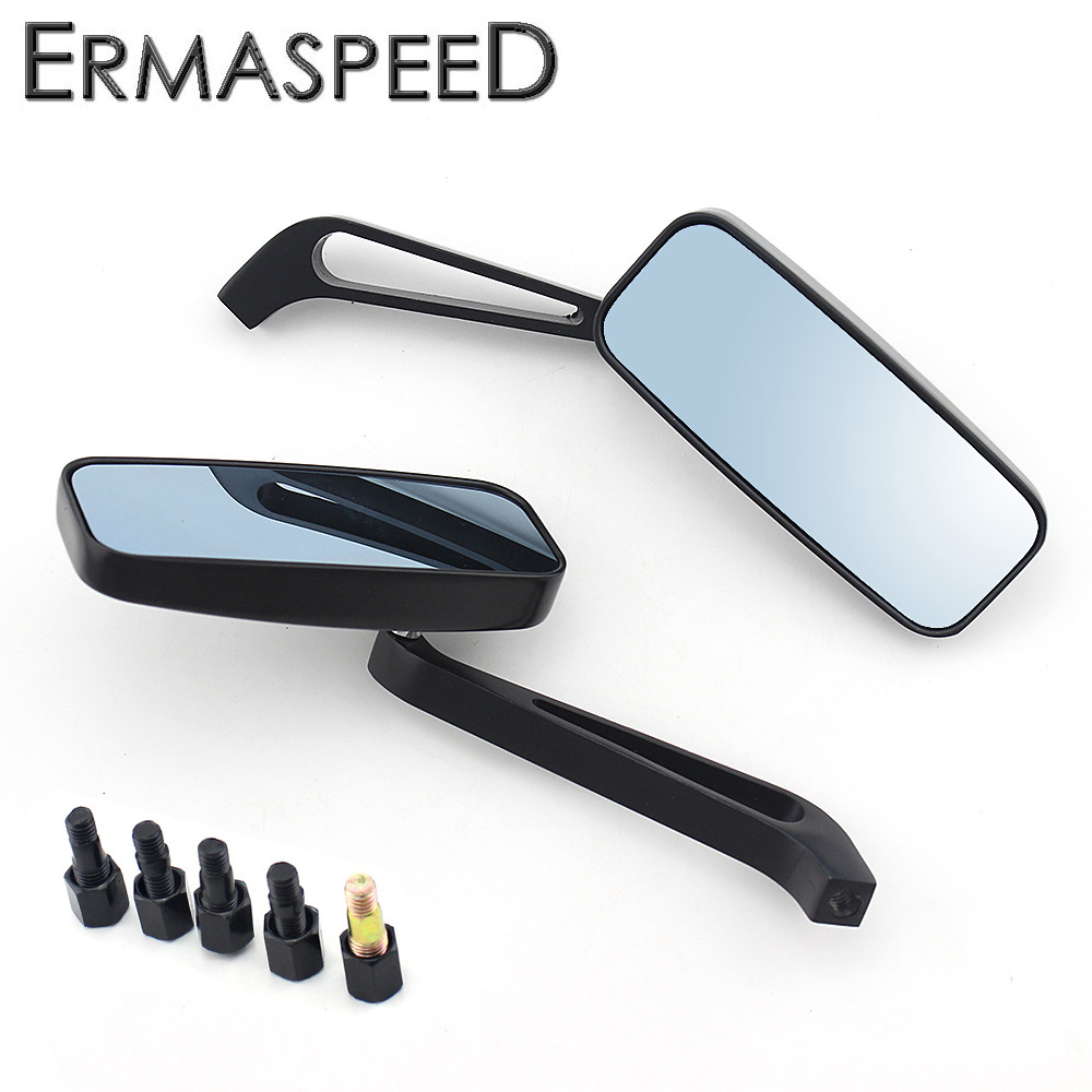Aluminum Motorcycle Rear View Mirrors Blue Glass Square Convex Side Mirror for Honda Yamaha Piaggio Street Bike Scooter Cruiser