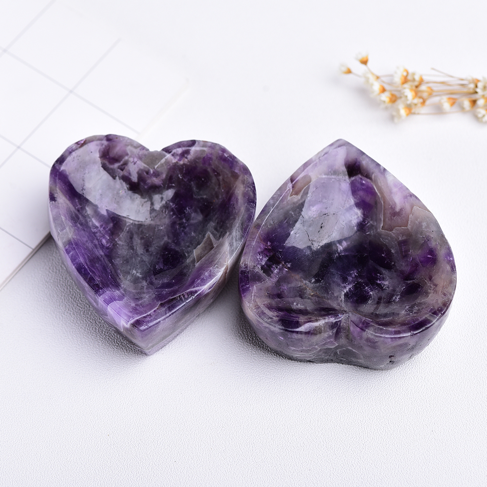 Wholesale Natural purple Quartz Ashtray Heart Shape Crystal Bowl Hand Polished Healing amethyst Quartz Health For Gift