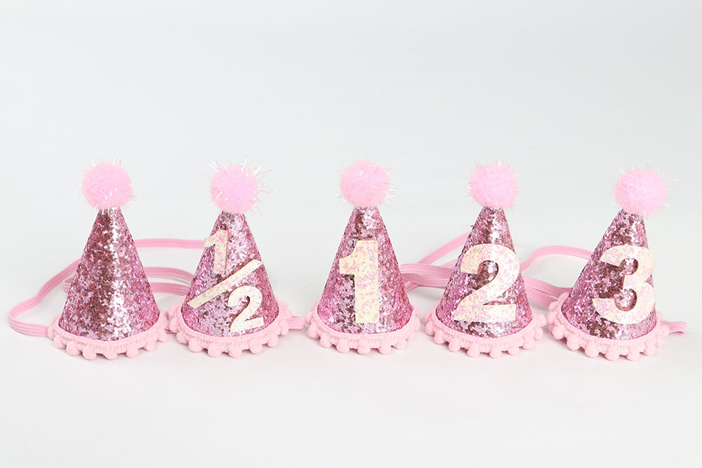 Glitter Crown Birthday Party Hat Hairball Cap for 1st 2 3 Year Old Baby Boy Girl Birthday Party Decor Photo Props Baby Shower
