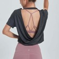 Sexy Open Back Pink Yoga Top Loose Fit Backless Sport Shirt Black Workout Tops For Women Soft Gym T Shirt