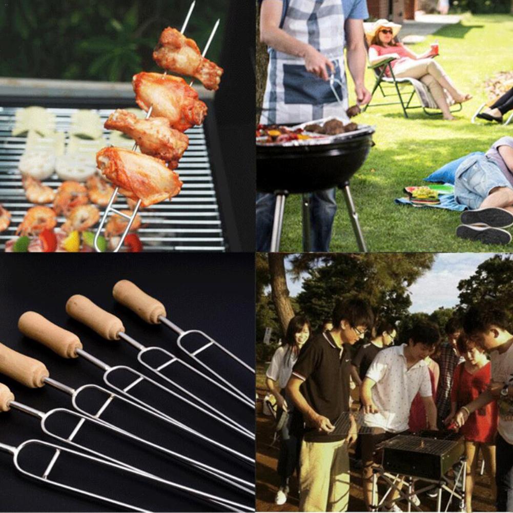 6PCS Stainless Steel U-Shaped Barbecue Brazing Fork Needle Barbecue Grilling Skewers Metal Skewer Double Prongs BBQ Tools #4W
