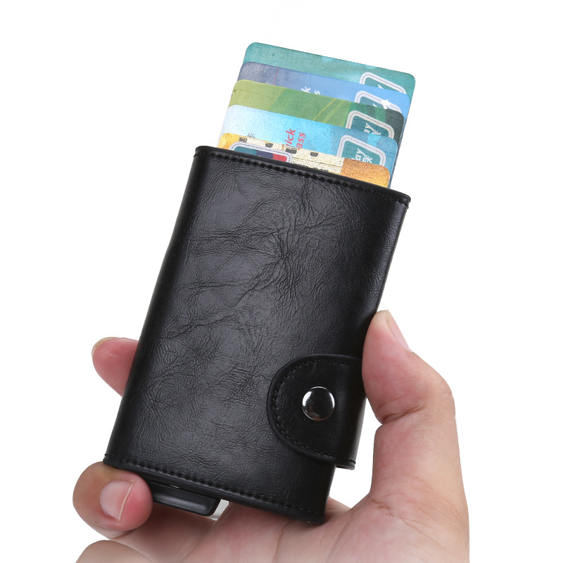 New Metal Credit Card Holder Automatic Elastic Vintage Card id Holders Aluminum Wallet PU Leather Antitheft Rfid Blocking Wallet
