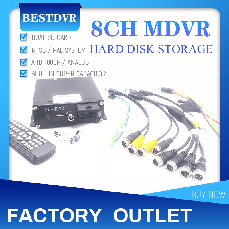 Ahd 1080p / analog black box monitoring host 8CH dual SD card storage mobile DVR supports multi language customization