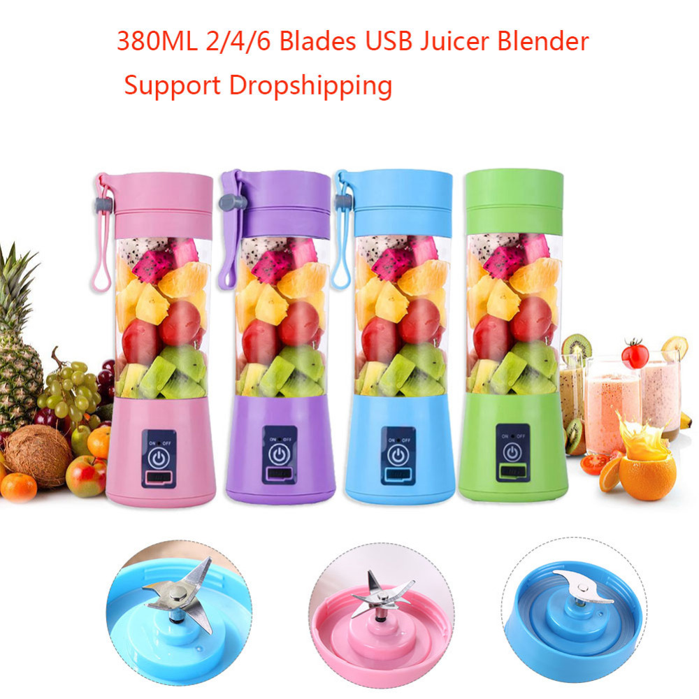 380ML Portable USB Juicer 2/4/6 Blades Handhels Bottle USB Electric Fruit Citrus Lemon Juicer Blender Squeezer Reamer Machine