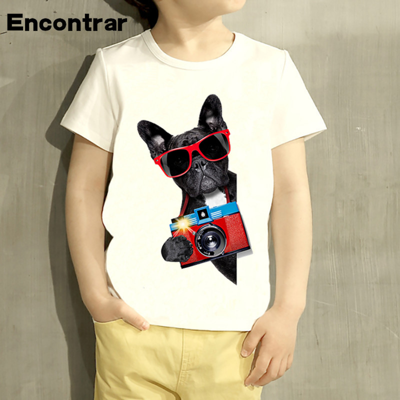Kids Champion French Bulldog Cartoon Design T Shirt Boys/Girls Short Sleeve Tops Children Cute T-Shirt,HKP2201