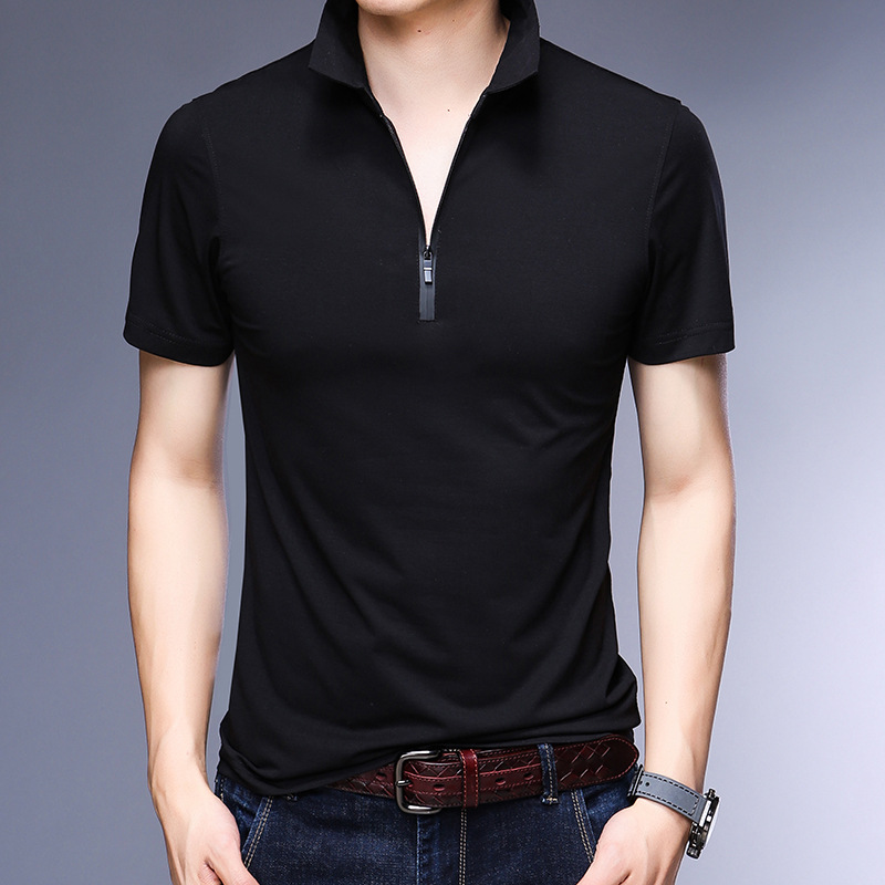 Male Polo Shirt 2020 Summer Slim Plain Color Fashion Brands Design Cotton Polo Zip Up Collar Polo Men's Polo Shirt Short Sleeve