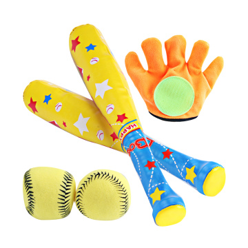 1 Set/4 Pcs ABS Baseball Kit Baseball Toy for Kids Chindren Outdoor Sports (1 Pc Bat, 1 Pc Hoop and Loop Glove, 2 Pcs Baseball)
