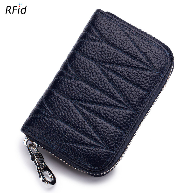 Brand Women Leather RFID Credit Card Holder Business Card Holder Minimalist Plaid Travel Card Bag 12 Card-Slots Card Case Wallet