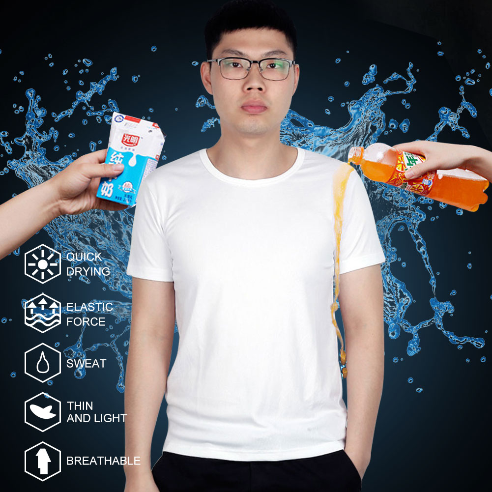 New Waterproof Men T Shirt Creative Hydrophobic Stainproof Breathable Antifouling Quick Dry Top Short Sleeve T Shirt Men
