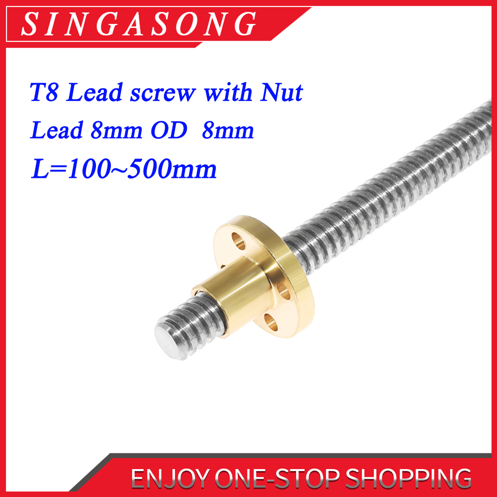 Lead Screw 100mm 150mm 250mm 300mm 350mm 400mm 3D Printers Parts 8mm Trapezoidal Screws Copper Nuts Leadscrew Part
