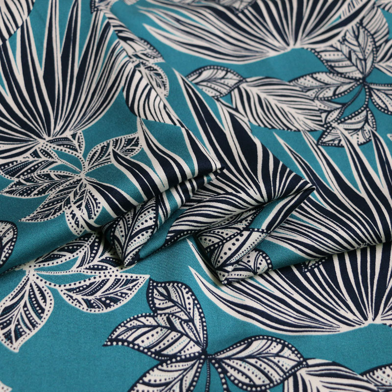 100cm*150cm Quality Sateen Viscose Fabric Soft Gown Pyjamas Material Rayon Blue Leaf