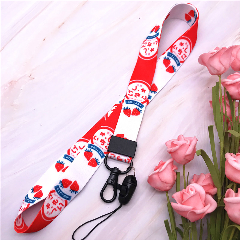 Fashion Popular Harajuku Kawaii milk Strawberry Cute girl Strap Lanyards for Keys Mobile Phone Strap Hang Rope Phone Charm Rope