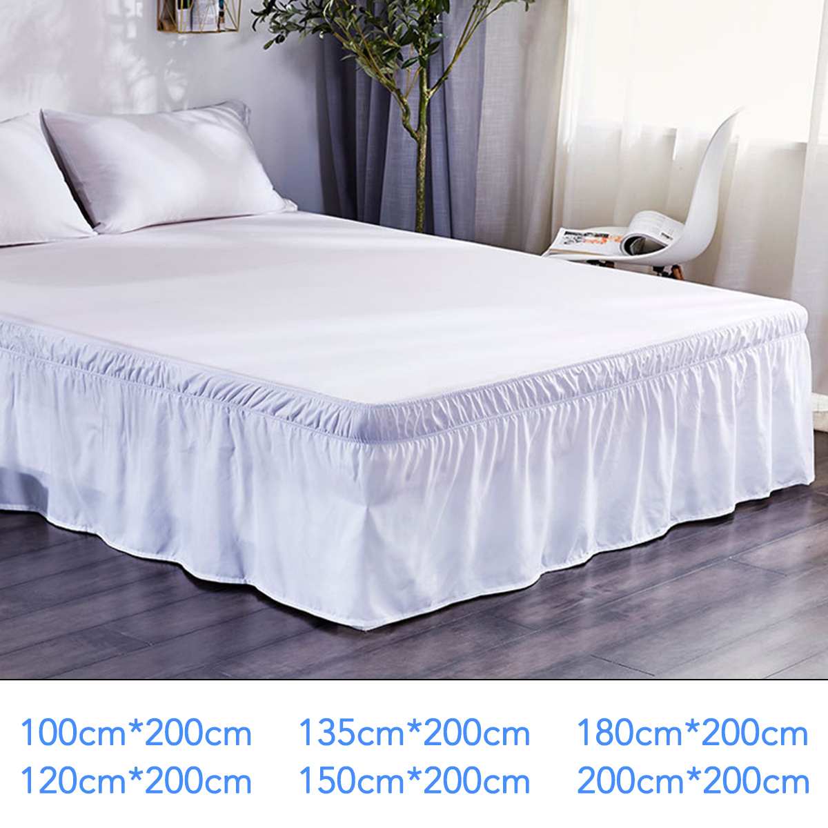 Wrap Around Hotel Queen Size Bed Skirt White Bed Shirt without Surface Elastic Band Single Queen King Easy On/Easy Off Bed Skirt