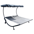 Outdoor Portable Double Chaise Lounge Bed with Adjustable Canopy Pillows for Sun Room Garden Courtyard Poolside Beach [US-Stock]