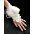 high quality The stage of hyperbole Dance show children wrist jewelry feathers white gloves adult female punk gloves